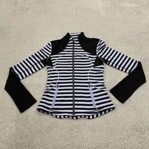 Lululemon Forme Jacket Womens 6 Purple Black Sea Striped Thumbholes Full Zip